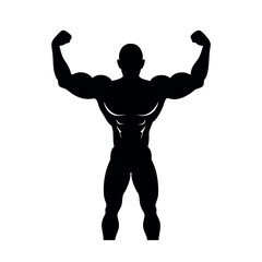 Fototapeta premium Bodybuilder posing with arms raised in victory stance silhouette Art Vector illustration