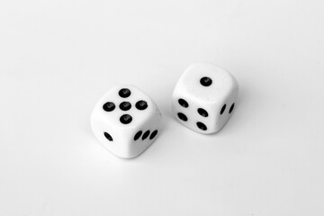 Two old dice on white background.