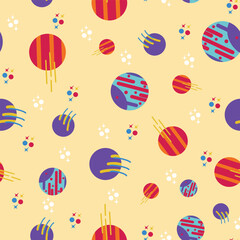 Abstract galaxy seamless pattern on yellow background