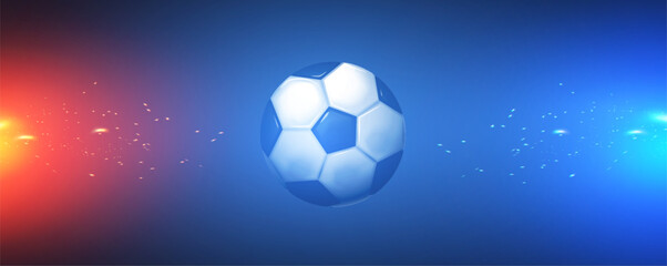 Soccer ball with speed and power light effect. Sports background. Match design.