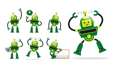 Set of Cute Modern Robot Character in Various Pose