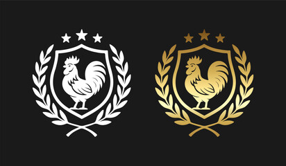 Fototapeta premium Elegant Rooster Emblem Design in Gold and White for Luxury Branding