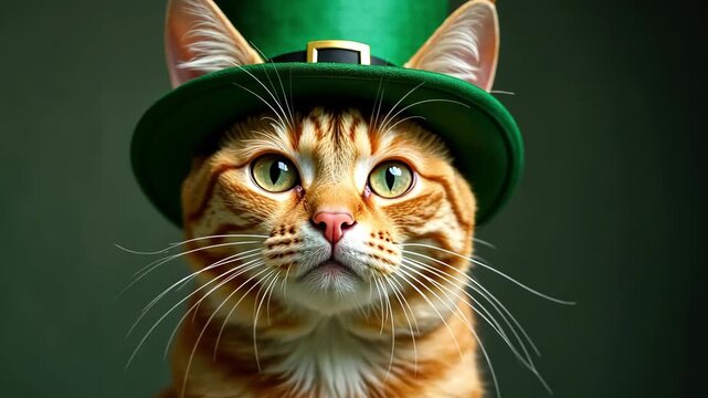 AI Generative Animal Cat in traditional green Irish costume with hat, St. Patrick's Day card