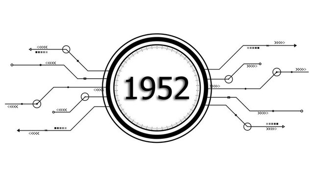 1952 Digital Timeline Abstract Design Futuristic Technology Concept Circuit Board Style Graphic