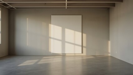Fototapeta premium Minimalist Beige Room Interior: Sunlit Blank Canvas Mockup, Modern Design, Serene Atmosphere