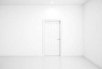 Clean white wall, single door, minimalist interior,  door frame,  modern