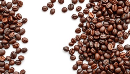 Seamless vector pattern of dark roasted coffee beans on white background,  graphic,  surface