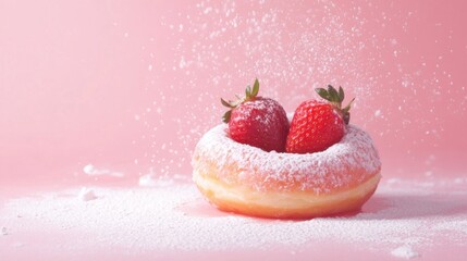 Chocolate glazed donut with colorful sprinkles floating on white background, no shadows, isolated cut-out