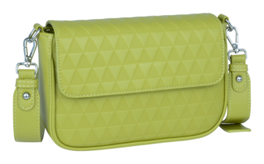 Lime green textured crossbody bag with silver hardware isolated on a transparent background handbag purse