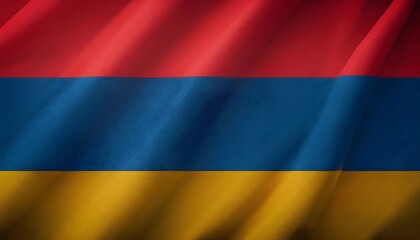 Naklejka premium Flag of Armenia gently waving in a soft breeze against a blurred background, symbolizing national pride and identity in a serene outdoor setting Generative AI