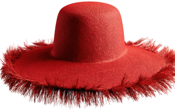 Red sun hat with fringed edge