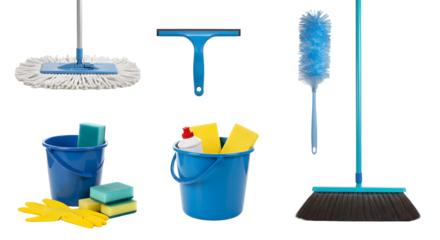 Essential Cleaning Supplies Including Mops, Buckets, and Dusting Tools for Home Cleaning Tasks