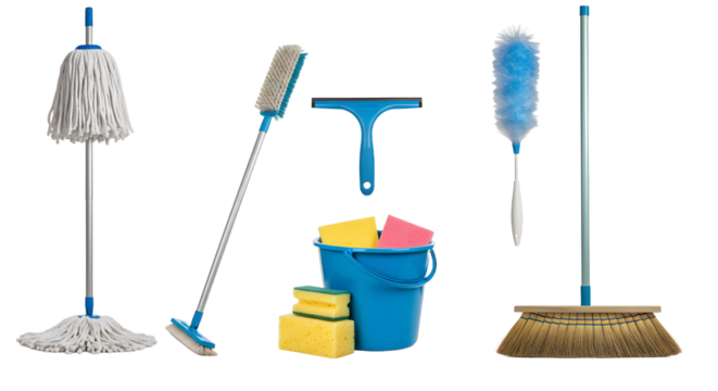 Essential Cleaning Tools Set: Mop, Broom, Sponges, and Bucket for Home Cleaning