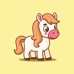 Cute horse standing hand cartoon vector icon illustration animal nature icon isolated