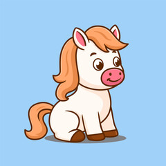 Cute horse sitting cartoon vector icon illustration animal nature icon isolated flat vector