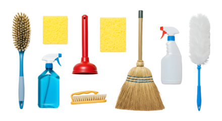 Cleaning Supplies Set with Broom, Spray Bottles, Sponges, and Brush for Janitorial and Household Cleaning