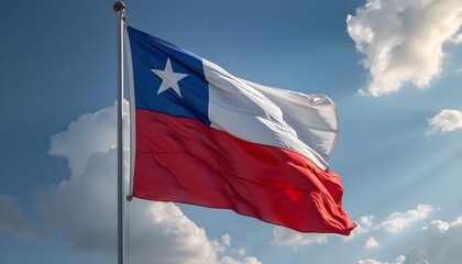 Chilean flag waving proudly against a clear sky with fluffy clouds during daylight, symbolizing national pride and heritage in Chile Generative AI