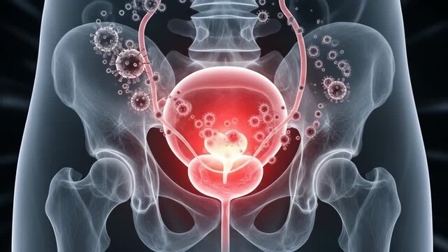 3D Animation Visualizing a Viral Infection or Inflammation Within the Human Bladder and Prostate Gland