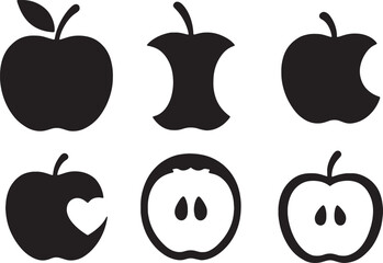 Black Apple Silhouette Collection with Whole and Bite Variations.