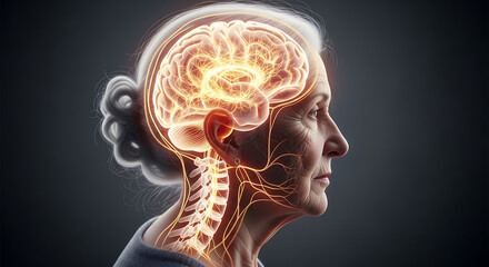 Obraz premium Elderly woman brain nerves glow glowing