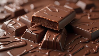 Indulgent artisan chocolate pieces resting on a glossy surface, highlighting rich textures and decadent layers of cocoa, perfect for sweet cravings and gourmet experiences Generative AI
