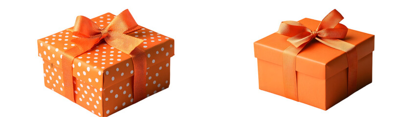 A bright orange gift box with a bow, symbolizing celebration and surprise. isolated on a transparent background