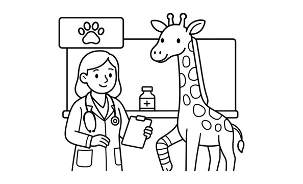 veterinarian examining giraffe, paw print sign clip art preview