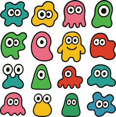 Colorful Kids Doodle Sea Creature Collection with Fun Cartoon Monsters.