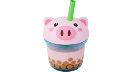 Isolated Pig Bubble Tea Cup