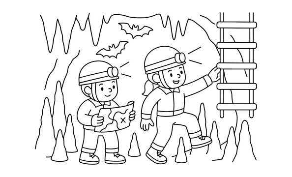 explorers in cave with map and ladder clip art preview