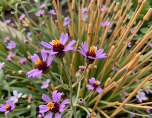 Fototapeta premium Vibrant Wildflower Closeup with Purple and Orangebrown Textures