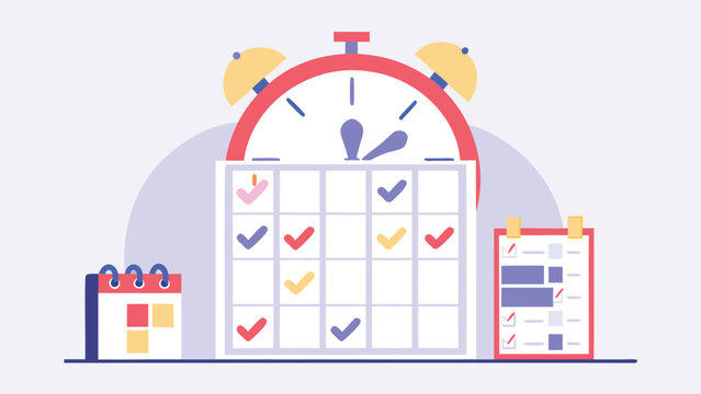 Illustration of a calendar with tick marks and an alarm clock for scheduling and planning task