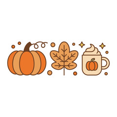 Autumn Pumpkin Spice Coffee and Leaf Vector Illustration