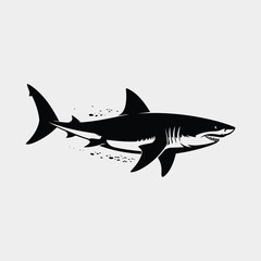 Obraz premium Beautiful black shark silhouette vector illustration white background.