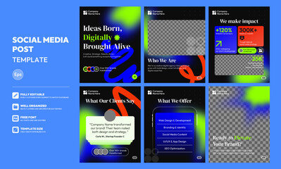 Social media carousel post template. Business Instagram and facebook square post template. Digital agency company post, layout template design, modern, gradient
