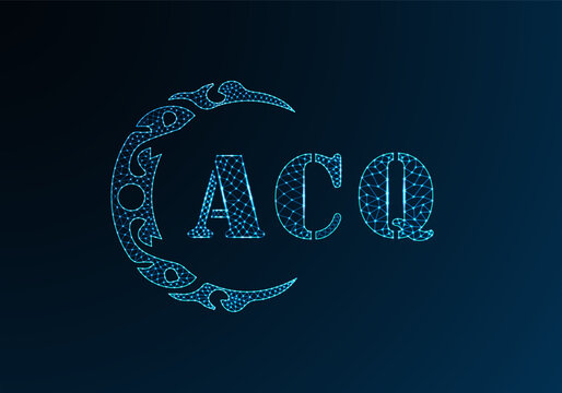 Low poly letter logo ACQ design. ACQ letter logo low poly vector design on blue color gradient background. ACQ logo low poly design