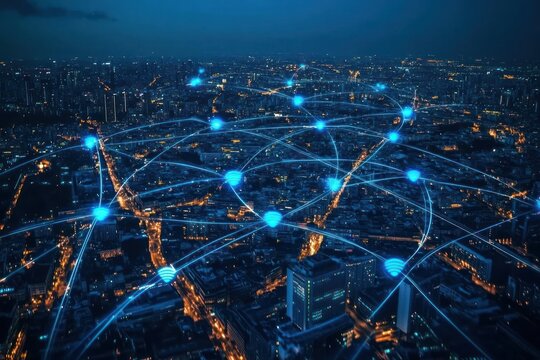 Unban wireless network night city technology.