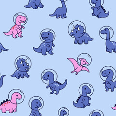 Dinozaury w kosmosie - bezszwowy wzór wektorowy. © Monika