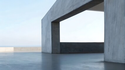 3D Render of Futuristic Abstract White Architecture with Wavy Walls and Concrete Floor – Minimal Car Presentation Background