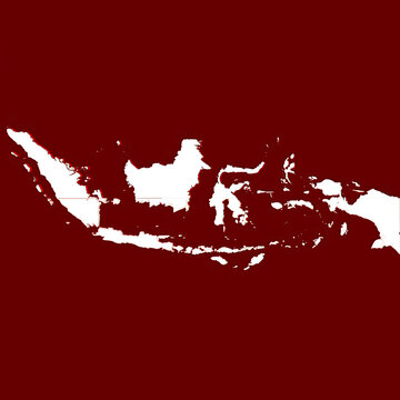 Indonesia Map Silhouette on Red Background Geographic Illustration