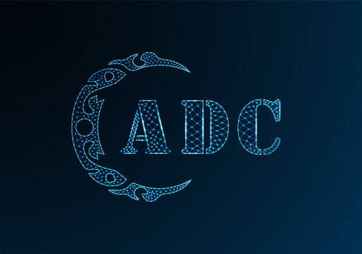 Low poly letter logo ADC design. ADC letter logo low poly vector design on blue color gradient background. ADC logo low poly design