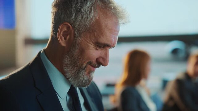 A man with gray hair and a beard is seen in profile, wearing a suit, likely in a professional setting. The man appears thoughtful.