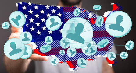 Visual representation of a social network spanning the United States. Ideal for articles on...