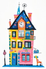 Naklejka premium Vintage building architecture tower illustration.