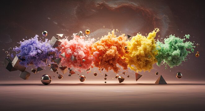 Colorful synesthesia experience with geometric elements in abstract rainbow composition