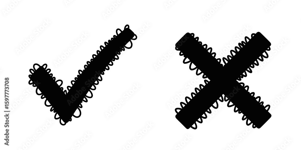 Poster black check and cross mark icon set created from circle dot pattern for modern choice symbol validat