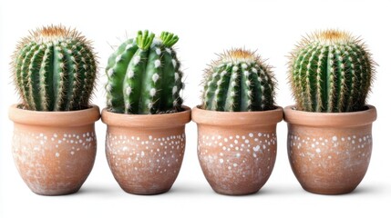 Isolated green cactus in a terracotta pot with no background, clean and sharp edges, perfect for design cutouts