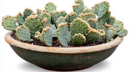 Isolated green cactus in a terracotta pot with no background, clean and sharp edges, perfect for design cutouts