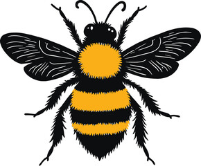 Vector art of an artistic rendering of a bee with detailed wings and a fuzzy body, isolated on white background