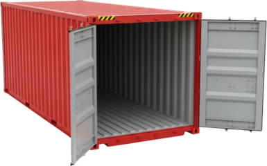 Red cargo container with open doors isolate shipping container red container